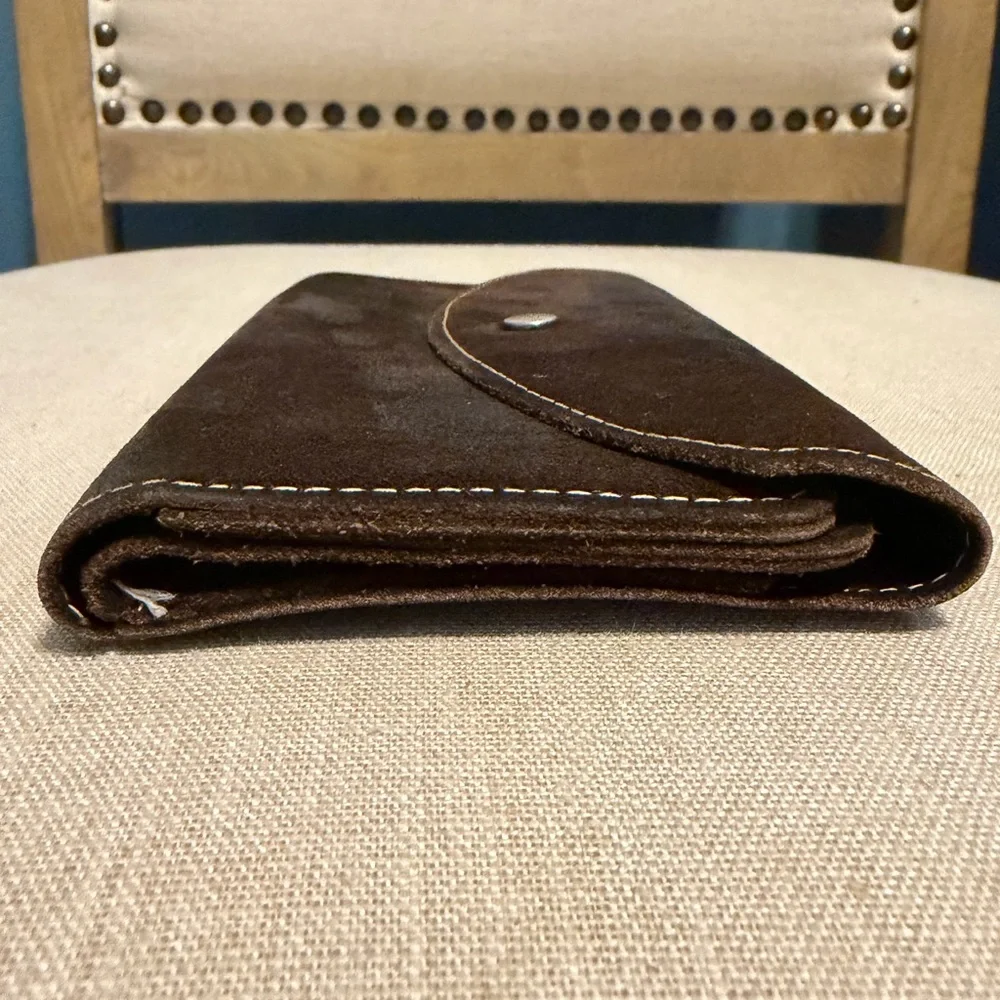 Men's Vintage Dark Brown Tri-fold Suede Leather Wallet
